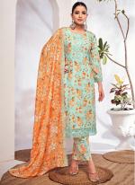 Pure Cotton Sky Blue Casual Wear Printed Salwar Suit